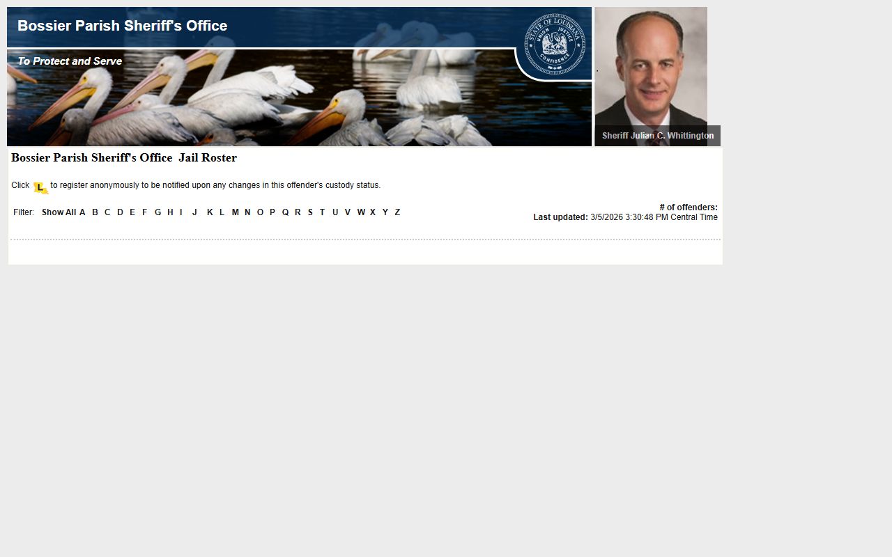 Bossier Parish inmate roster portal for Bossier City jail roster lookups