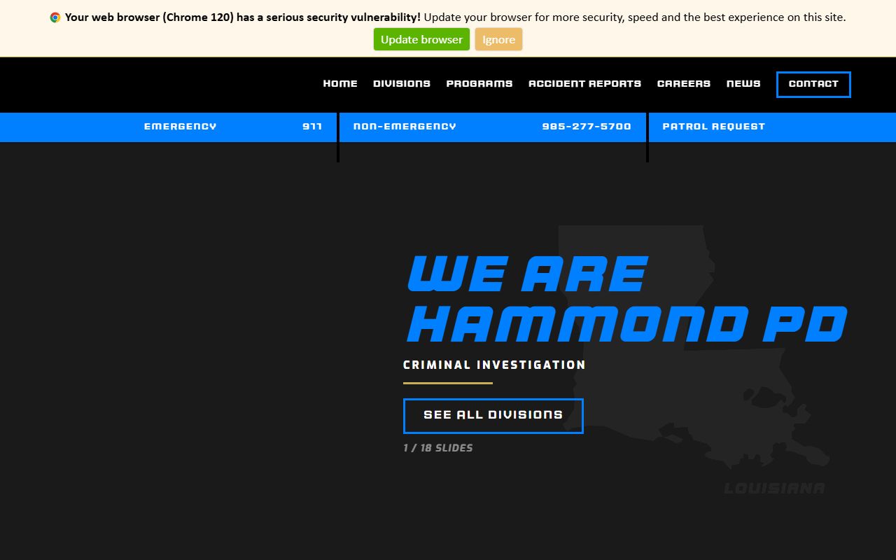 Hammond Police Department website for Hammond jail roster information