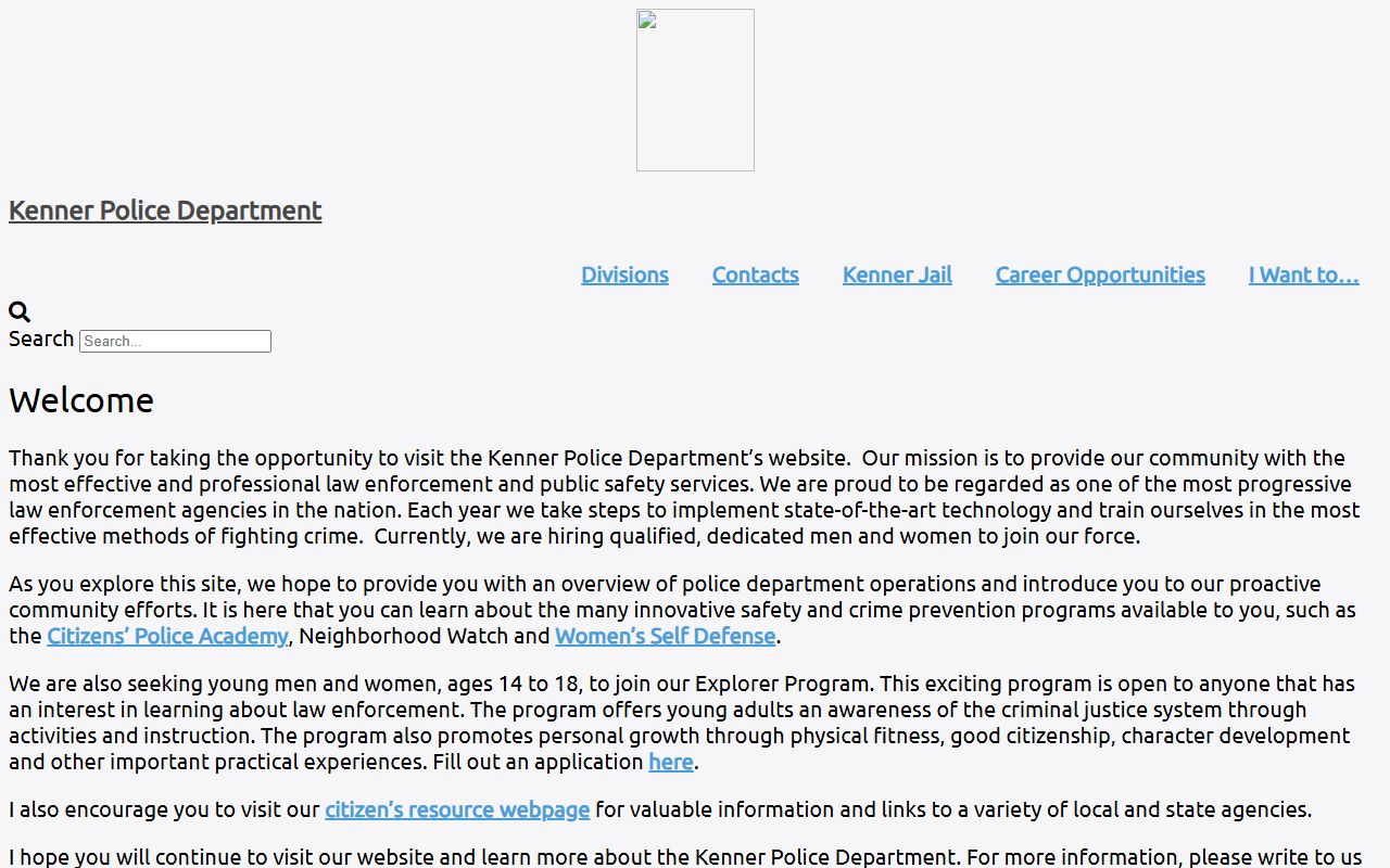 Kenner Police Department website for Kenner jail roster information