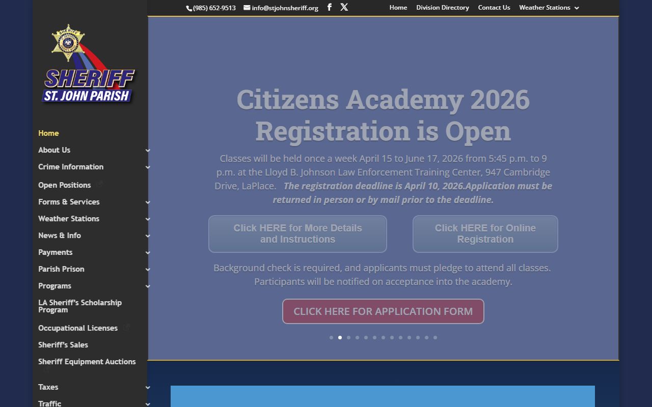 St. John the Baptist Parish Sheriff Office website for LaPlace jail roster searches