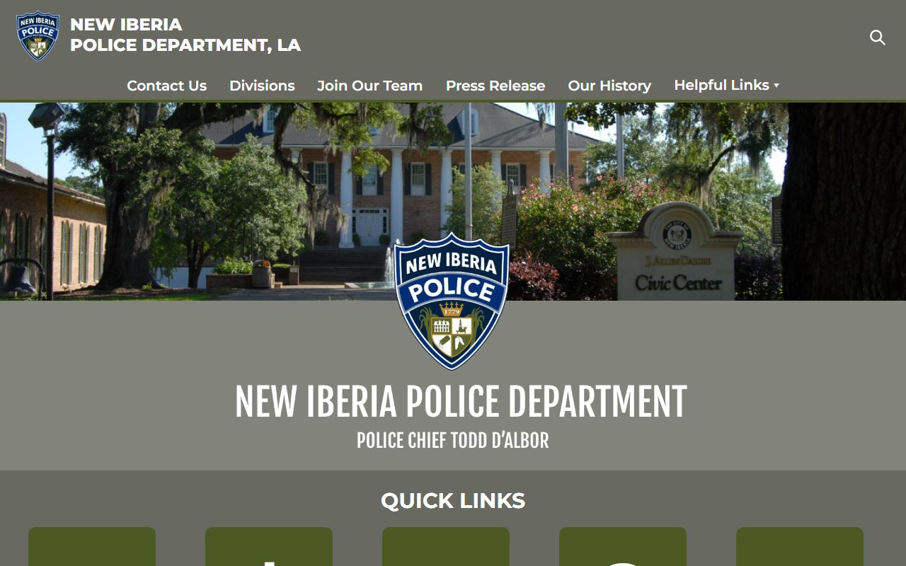 New Iberia Police Department website for New Iberia jail roster information