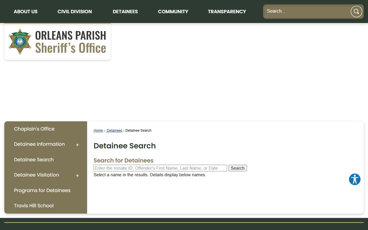 Orleans Parish detainee search portal for New Orleans jail roster lookups