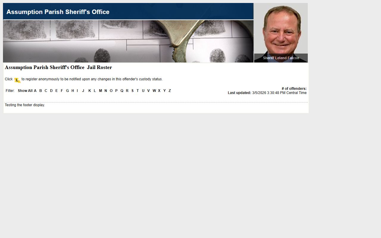 Assumption Parish jail roster on LAVNS inmate search portal