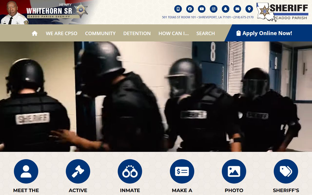 Caddo Parish Sheriff's Office website homepage for jail roster and public safety info