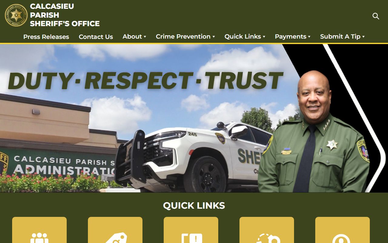 Calcasieu Parish Sheriff's Office website for jail roster and public safety