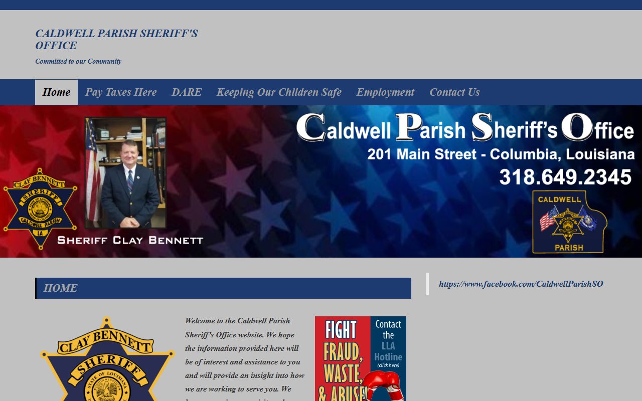 Caldwell Parish Sheriff's Office website homepage for jail roster information