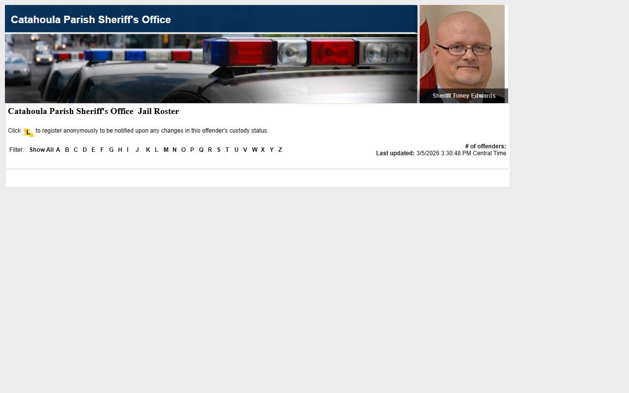 Catahoula Parish inmate roster search on LAVNS for jail roster lookup