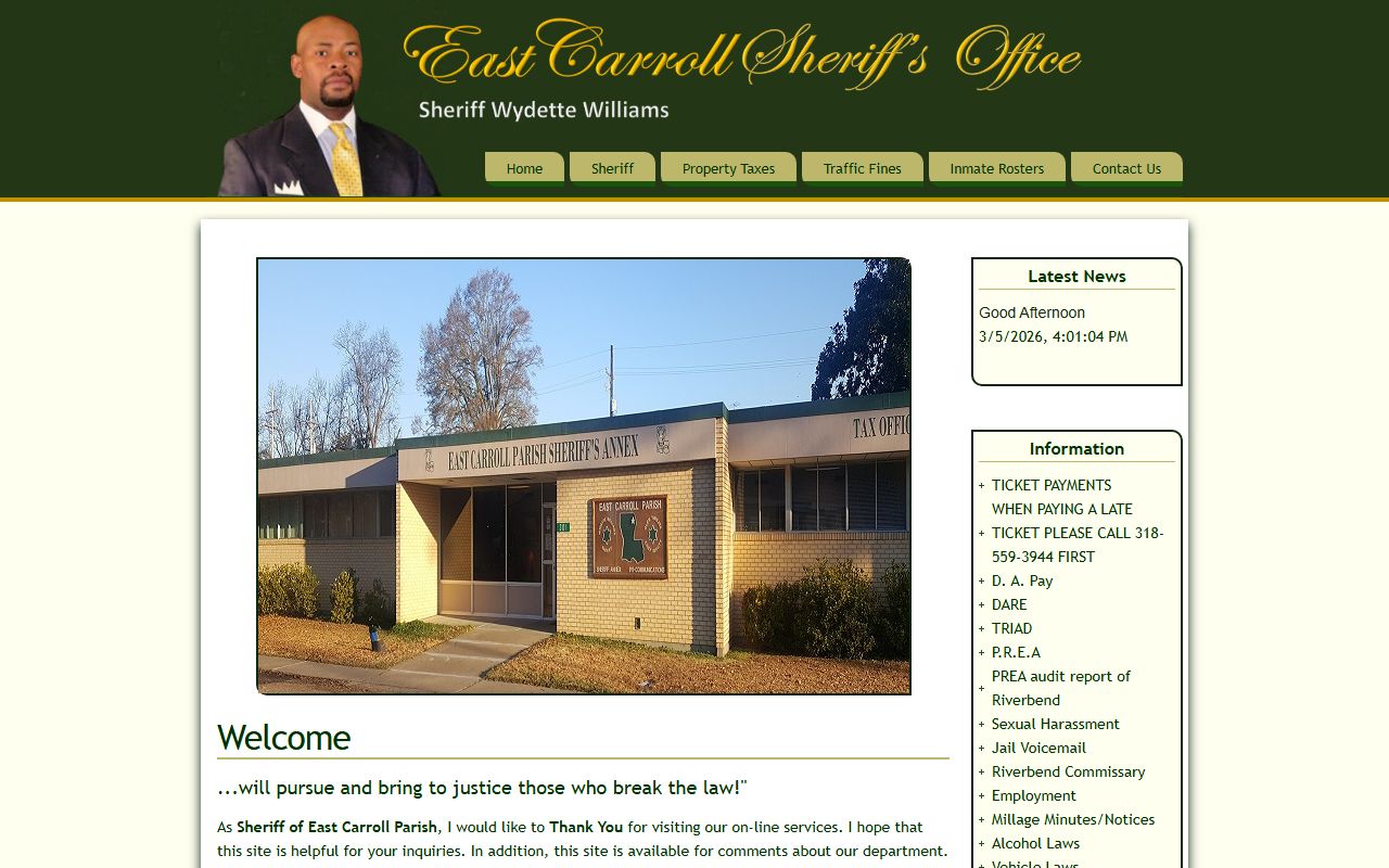 East Carroll Parish Sheriff's Office website for jail roster information