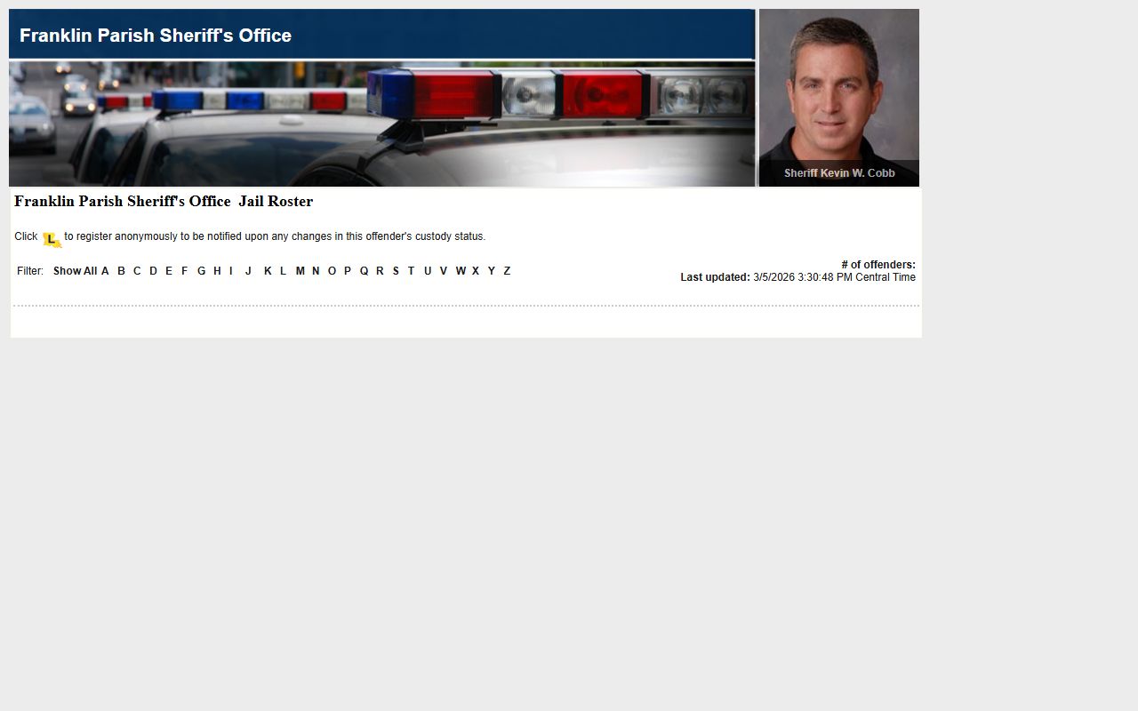 Franklin Parish jail roster on LAVNS inmate search portal