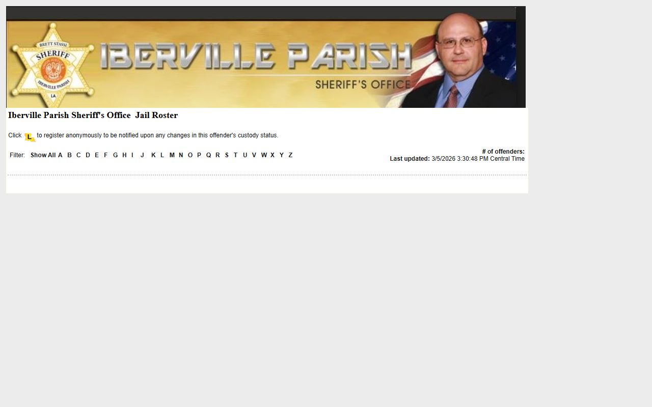 Iberville Parish jail roster on LAVNS inmate search portal