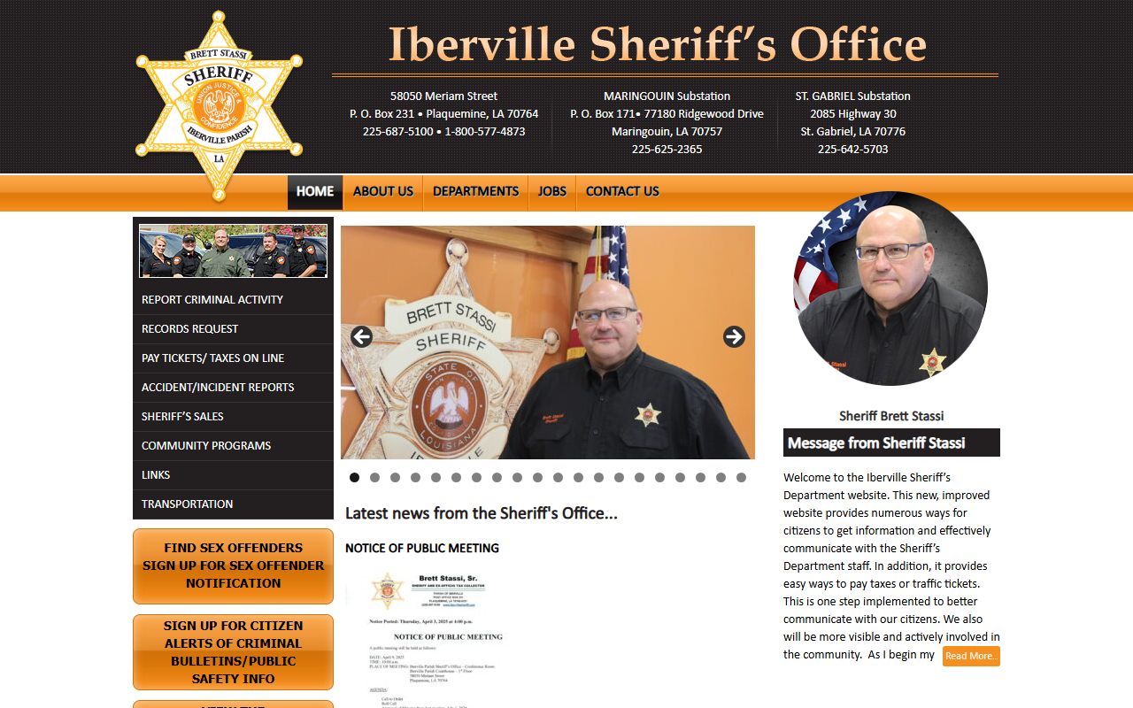 Iberville Parish Sheriff's Office website homepage