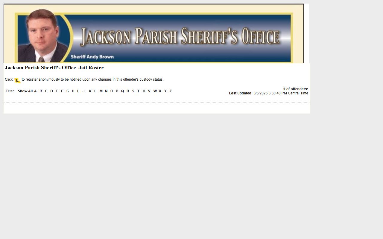 Jackson Parish jail roster on LAVNS inmate search portal