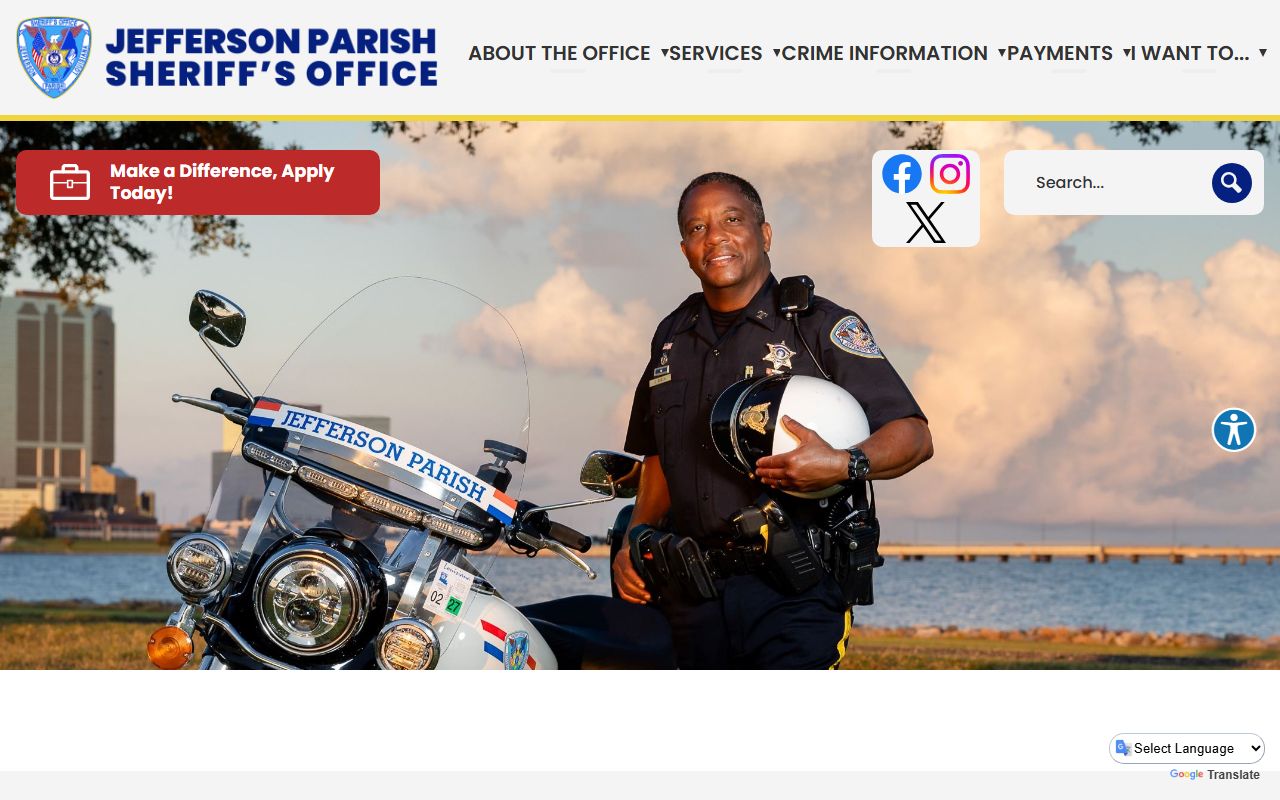 Jefferson Parish Sheriff's Office website with jail roster access
