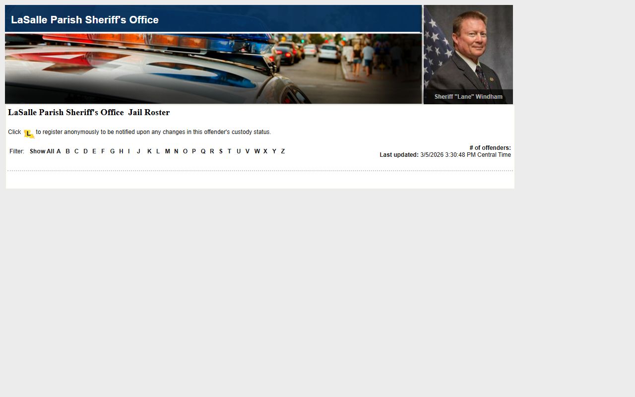 LaSalle Parish jail roster on LAVNS inmate search portal