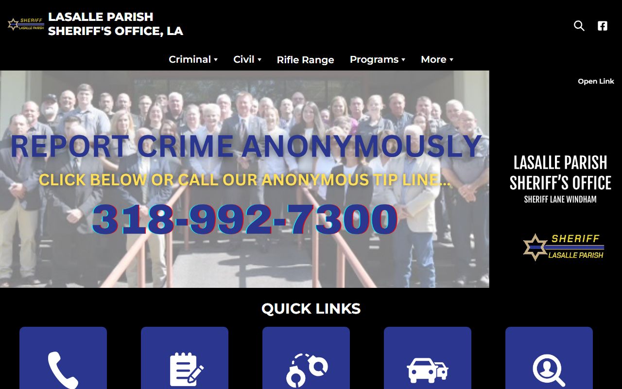 LaSalle Parish Sheriff's Office website homepage