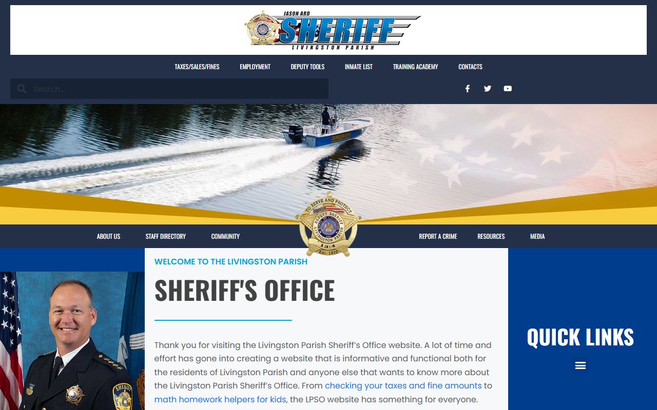 Livingston Parish Sheriff's Office website homepage