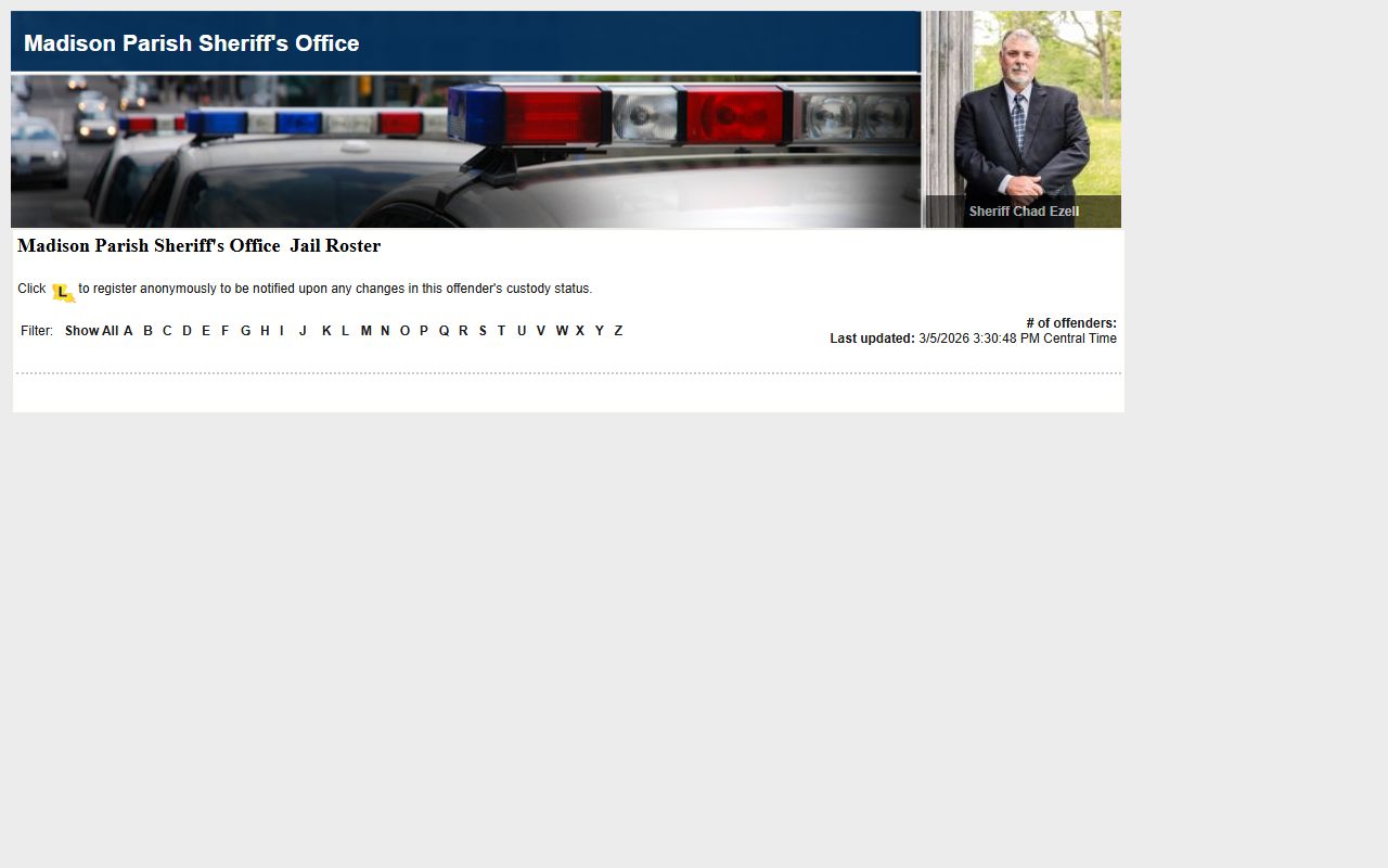 Madison Parish jail roster on LAVNS inmate search portal