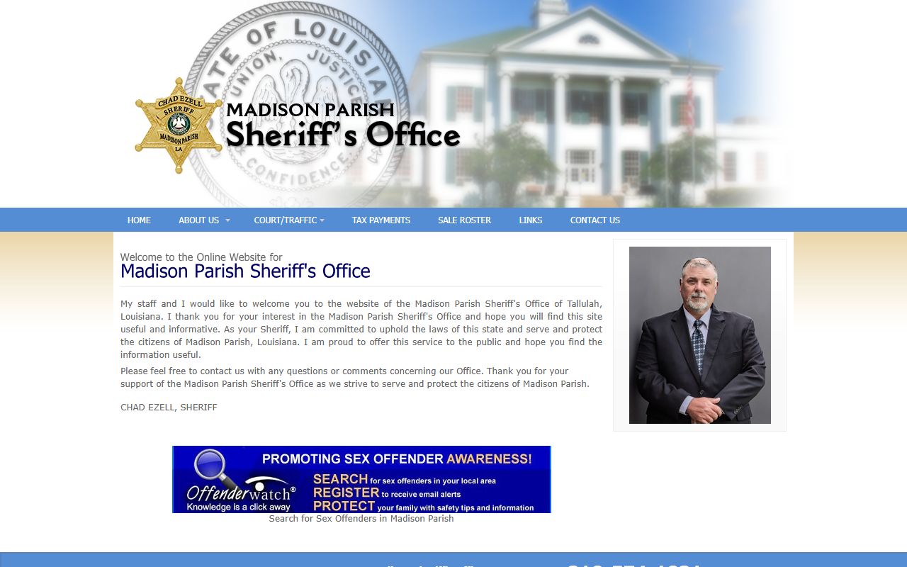 Madison Parish Sheriff's Office website for jail roster access