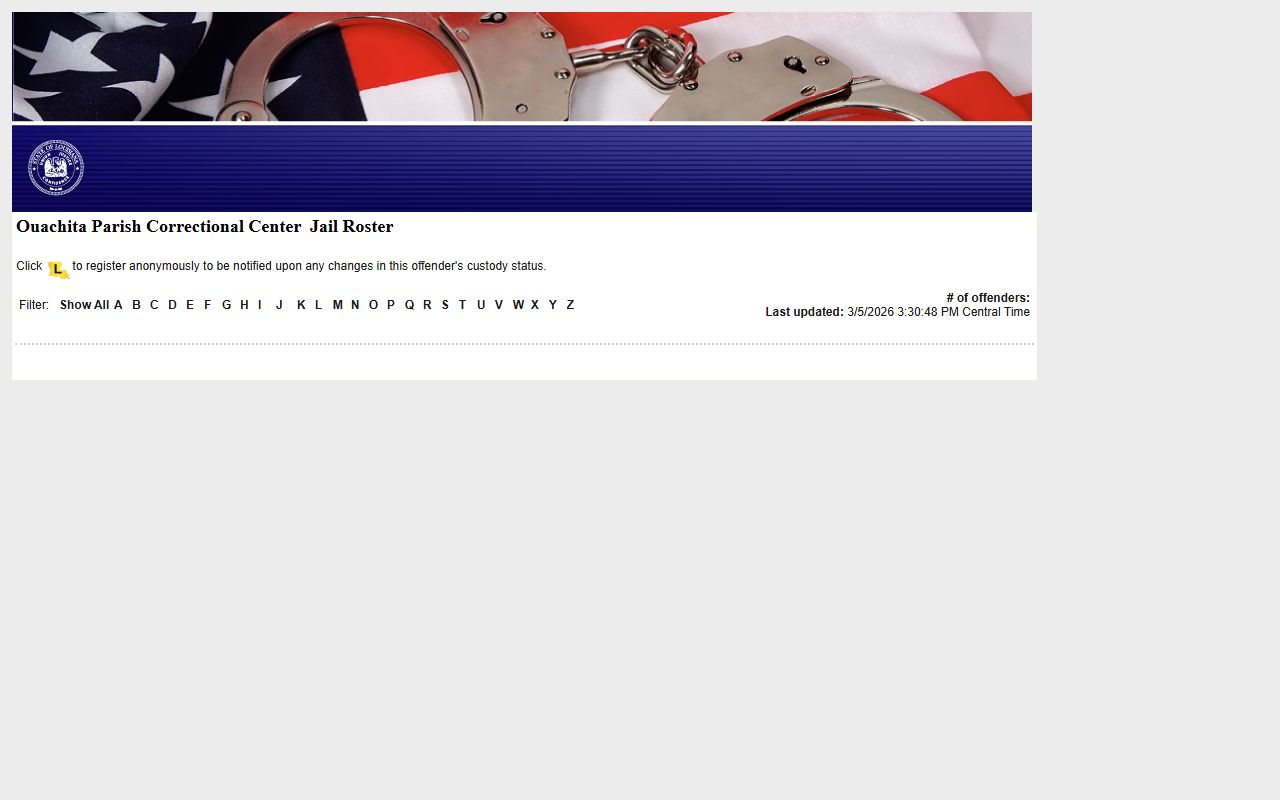 Ouachita Parish jail roster on LAVNS inmate search portal