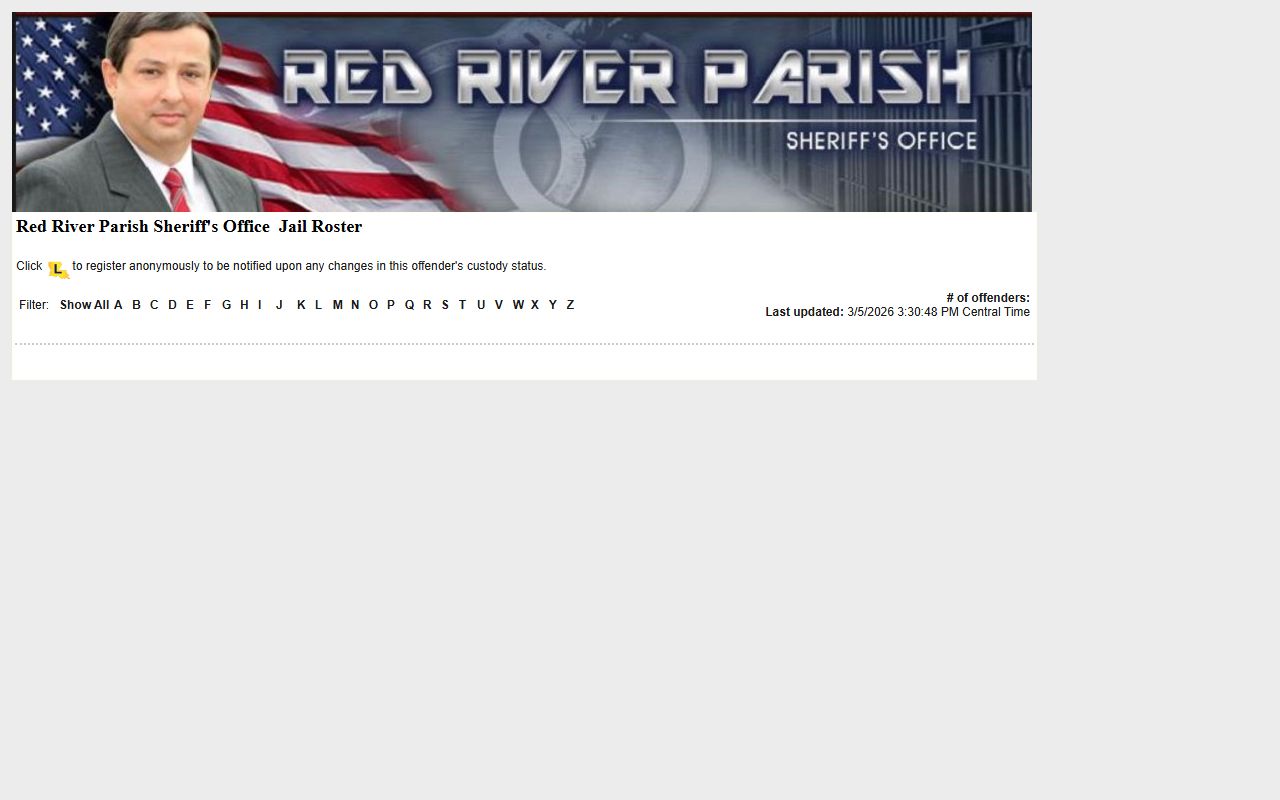 Red River Parish jail roster on LAVNS inmate search portal