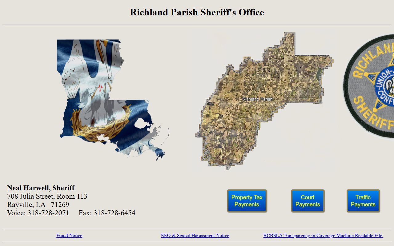 Richland Parish Sheriff's Office website homepage