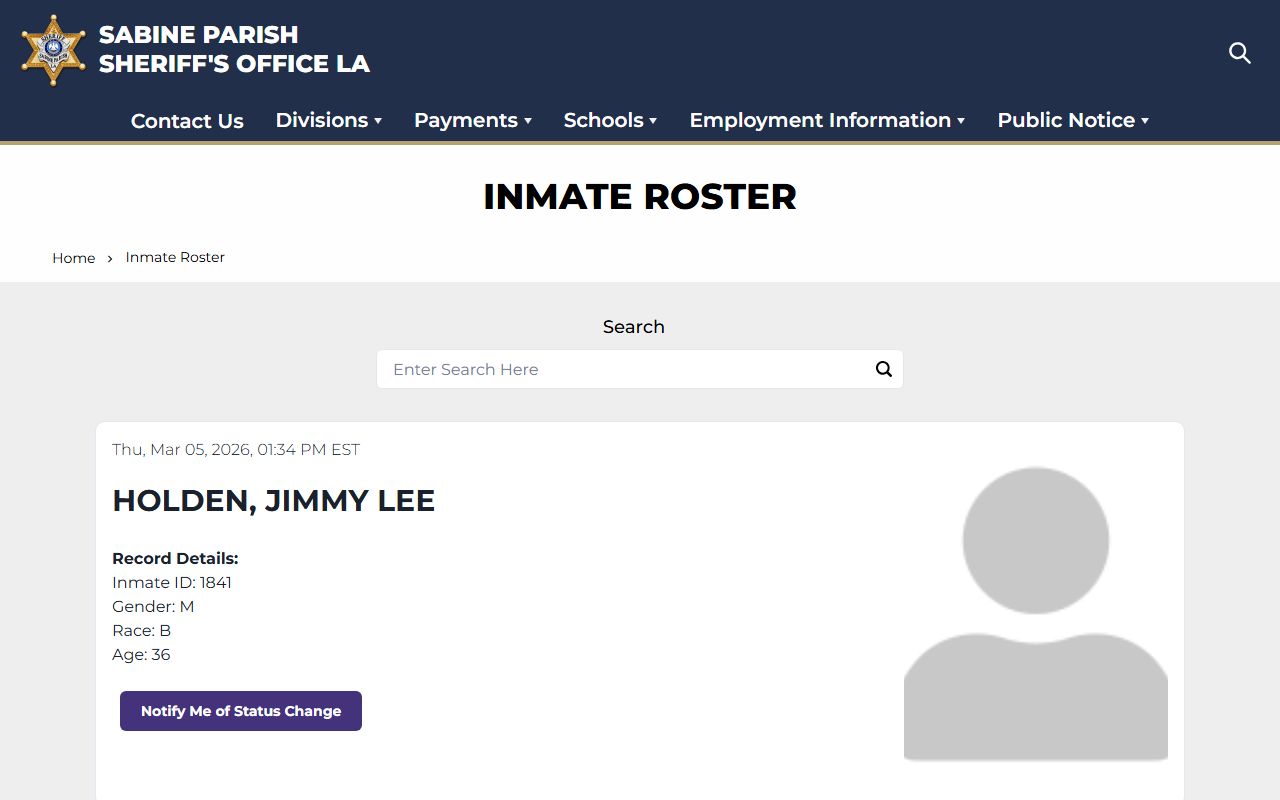 Sabine Parish jail roster inmate search on the sheriff website