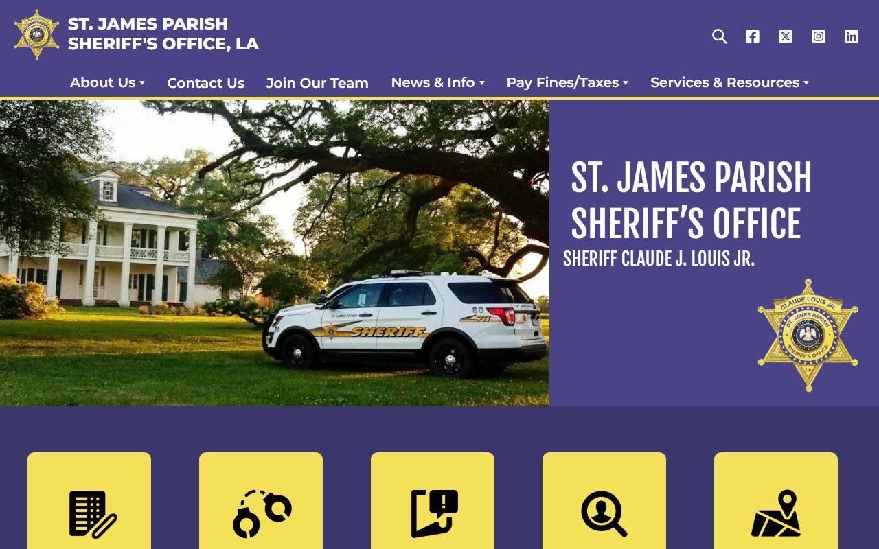 St. James Parish Sheriff's Office website homepage