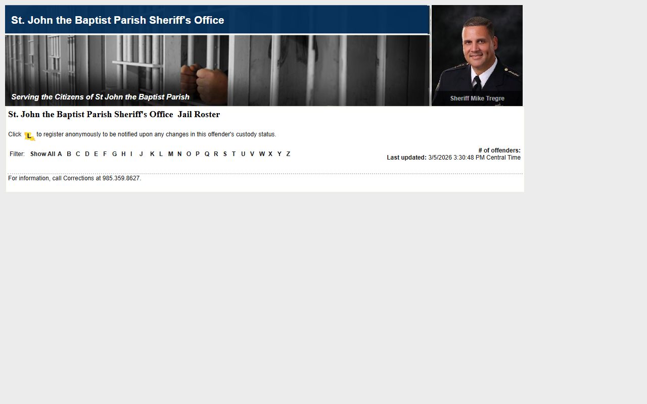 St. John the Baptist Parish LAVNS inmate search portal