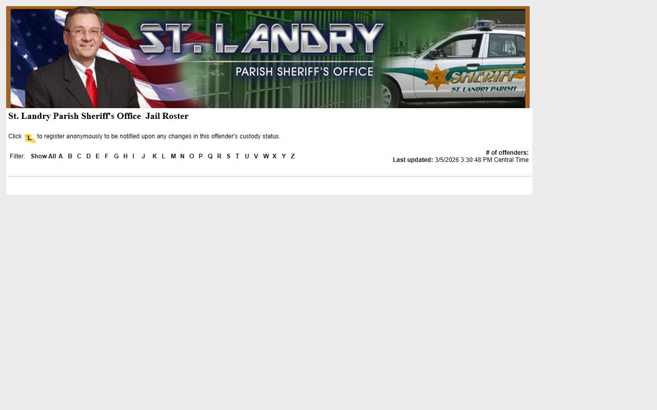 St. Landry Parish jail roster on LAVNS portal