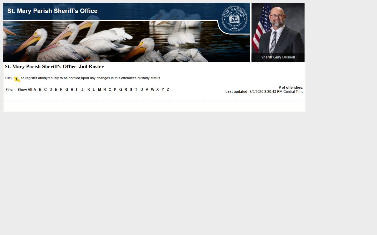 St. Mary Parish jail roster on LAVNS inmate search portal
