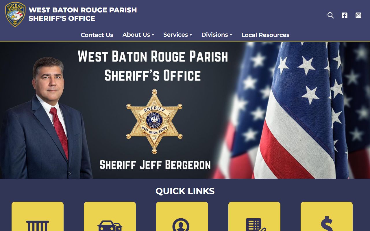 West Baton Rouge Parish Sheriff's Office website with jail roster access