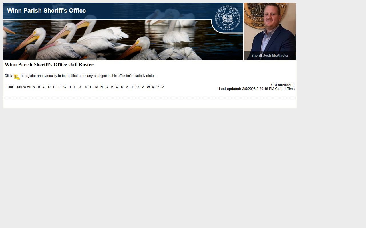 Winn Parish jail roster on LAVNS inmate search portal