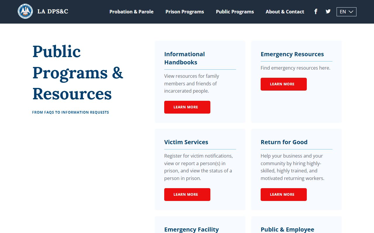 Louisiana DOC public programs and jail roster resources